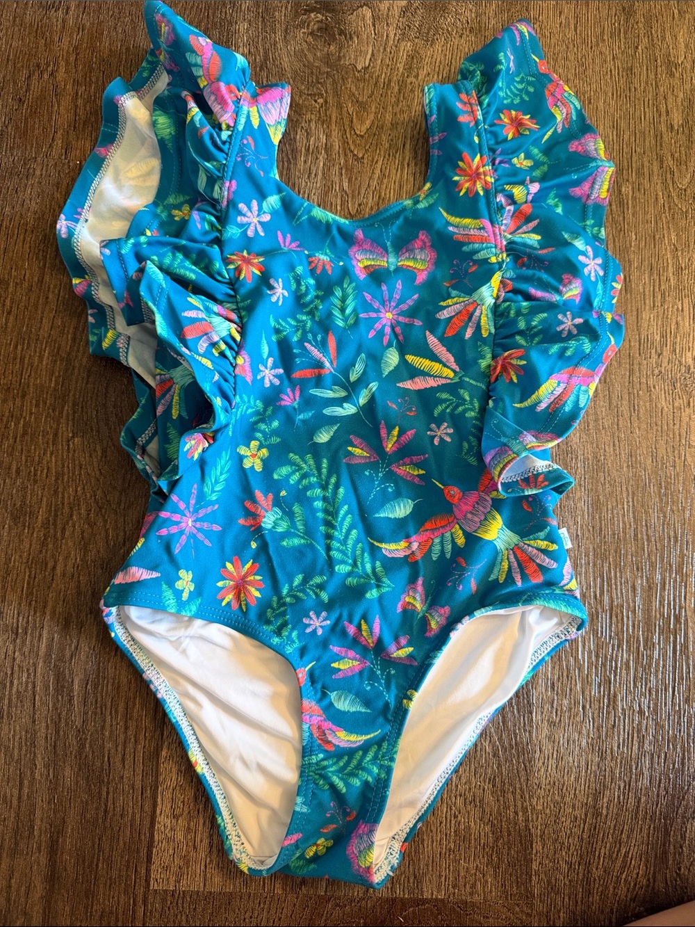 Posh Peanut floral bird One Piece Ruffled Flutter Sleeve Swimsuit Size 3T
